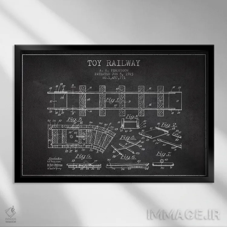 تابلو طرح ثبت اختراع قطار اسباب بازی آ. آر. فرگوسن (زغالی) اثر پیکسل کهنه (استودیو/نام هنری) - نمای قابدار مشکی