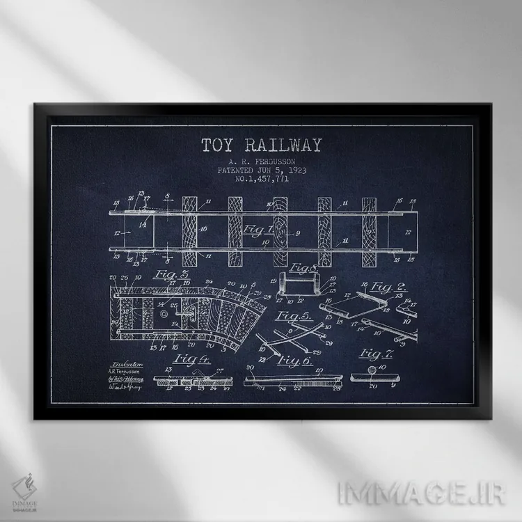 تابلو طرح ثبت اختراع قطار اسباب بازی آ. آر. فرگوسن (سرمهای) اثر پیکسل کهنه (استودیو/نام هنری) - نمای قابدار مشکی