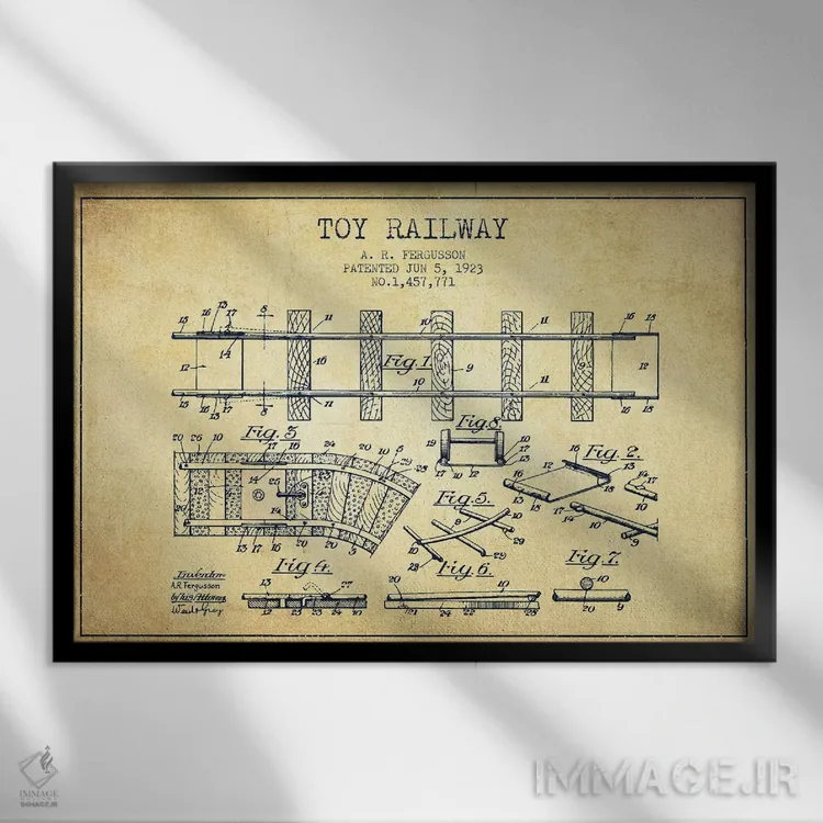 تابلو طرح ثبت اختراع قطار اسباب بازی آ. آر. فرگوسن (وینتیج/قدیمی) اثر پیکسل کهنه (استودیو/نام هنری) - نمای قابدار مشکی