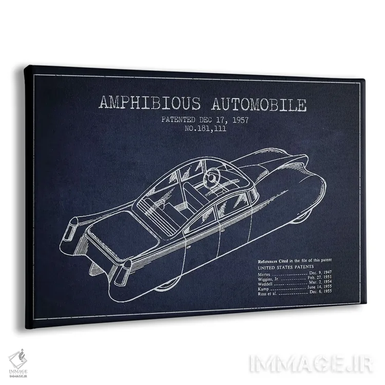 تابلو طرح ثبت اختراع خودرو دوزیست (سرمهای) I اثر پیکسل کهنه (استودیو/نام هنری) - نمای پرسپکتیو محصول