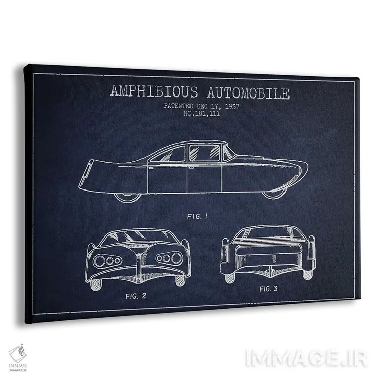 تابلو طرح ثبت اختراع خودرو دوزیست (سرمهای) II اثر پیکسل کهنه (استودیو/نام هنری) - نمای پرسپکتیو محصول