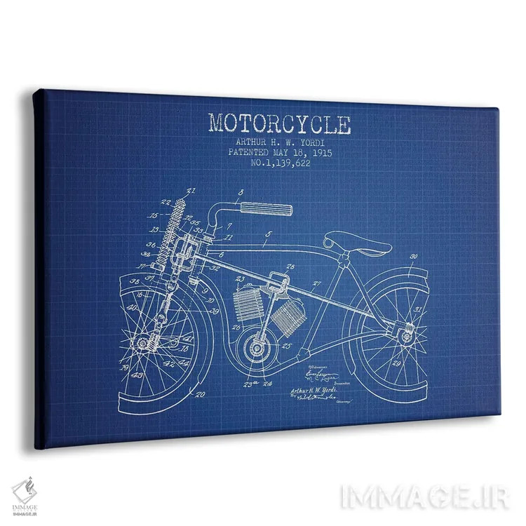 تابلو طرح ثبت اختراع موتورسیکلت آرتور اچ دبلیو یوردی (شبکه آبی) اثر پیکسل کهنه (استودیو/نام هنری) - نمای پرسپکتیو محصول