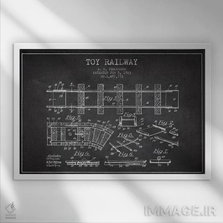 تابلو طرح ثبت اختراع قطار اسباب بازی آ. آر. فرگوسن (زغالی) اثر پیکسل کهنه (استودیو/نام هنری) - نمای قابدار سفید