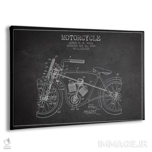 تابلو طرح ثبت اختراع موتورسیکلت آرتور اچ دبلیو یوردی (زغالی) اثر پیکسل کهنه (استودیو/نام هنری) - نمای پرسپکتیو محصول