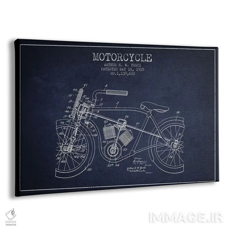 تابلو طرح ثبت اختراع موتورسیکلت آرتور اچ دبلیو یوردی (سرمهای) اثر پیکسل کهنه (استودیو/نام هنری) - نمای پرسپکتیو محصول