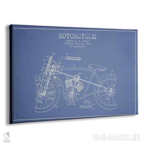 تابلو طرح ثبت اختراع موتورسیکلت آرتور اچ دبلیو یوردی (آبی روشن) اثر پیکسل کهنه (استودیو/نام هنری) - نمای پرسپکتیو محصول
