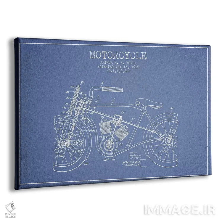 تابلو طرح ثبت اختراع موتورسیکلت آرتور اچ دبلیو یوردی (آبی روشن) اثر پیکسل کهنه (استودیو/نام هنری) - نمای پرسپکتیو محصول