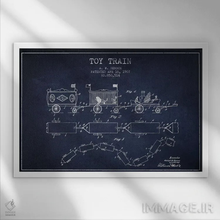 تابلو طرح ثبت اختراع قطار اسباب بازی آ. دبلیو. بنسون (سرمهای) اثر پیکسل کهنه (استودیو/نام هنری) - نمای قابدار سفید