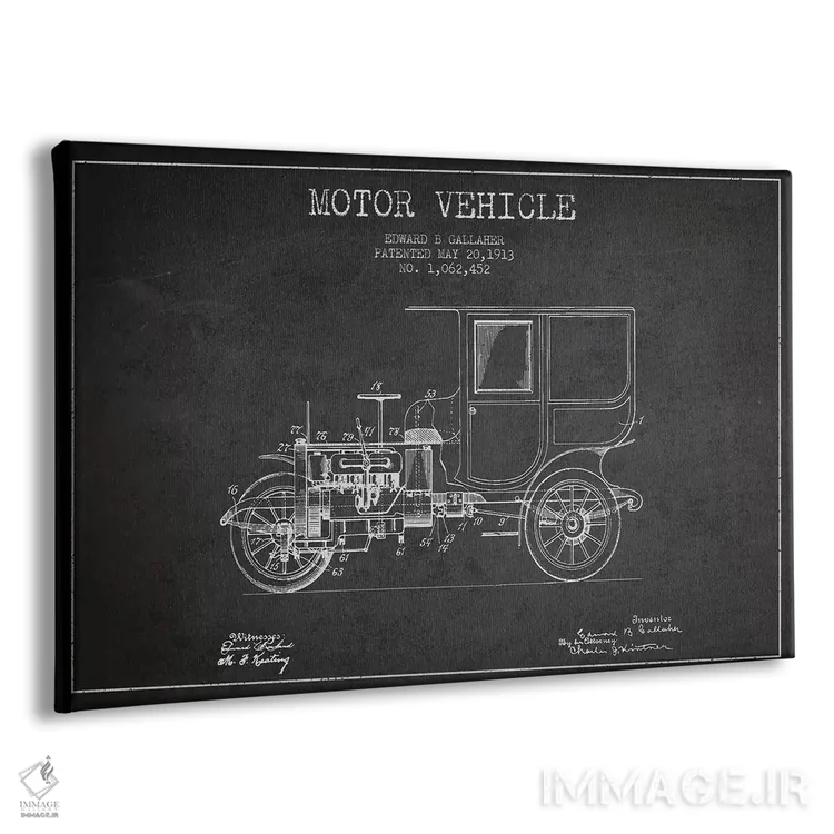 تابلو طرح پتنت وسیله نقلیه موتوردار ادوارد بی. گالاهر (ذغالی) اثر پیکسل کهنه (استودیو/نام هنری) - نمای پرسپکتیو محصول