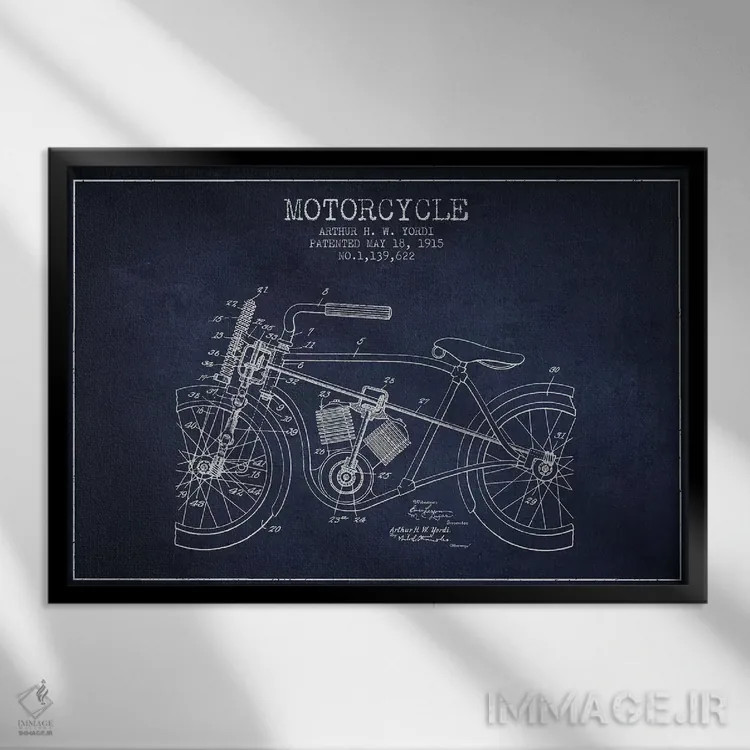 تابلو طرح ثبت اختراع موتورسیکلت آرتور اچ دبلیو یوردی (سرمهای) اثر پیکسل کهنه (استودیو/نام هنری) - نمای قابدار مشکی