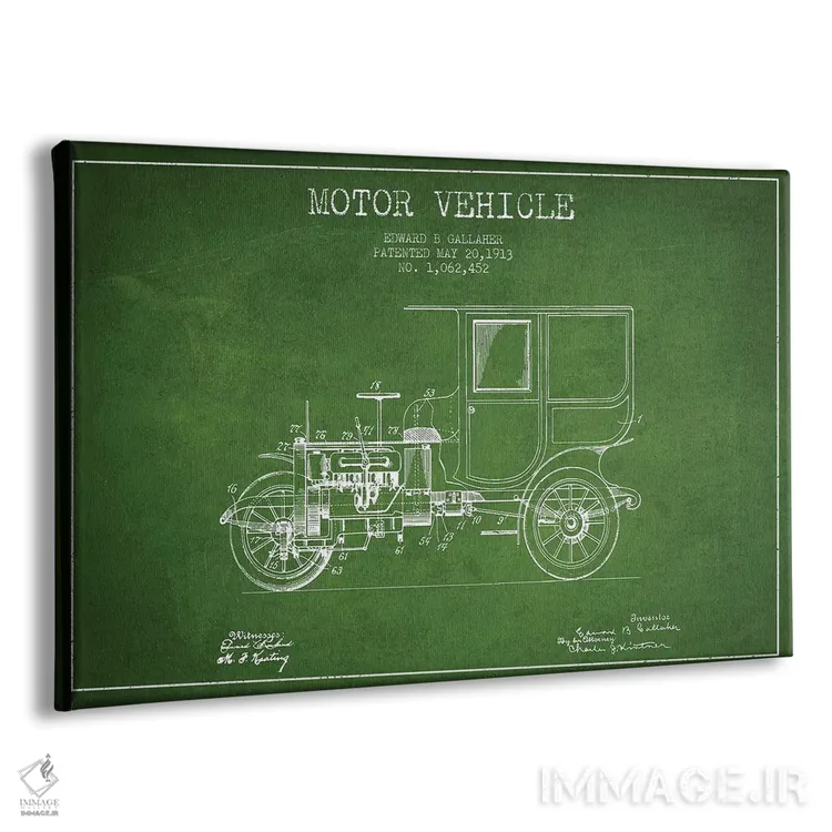 تابلو طرح پتنت وسیله نقلیه موتوردار ادوارد بی. گالاهر (سبز) اثر پیکسل کهنه (استودیو/نام هنری) - نمای پرسپکتیو محصول