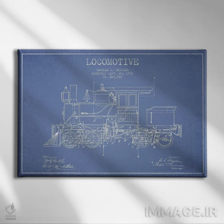 تابلو طرح الگوی لوکوموتیو چارلز ال. هایسلر (آبی روشن) اثر پیکسل کهنه (استودیو/نام هنری) - نمای روبهرو روی دیوار