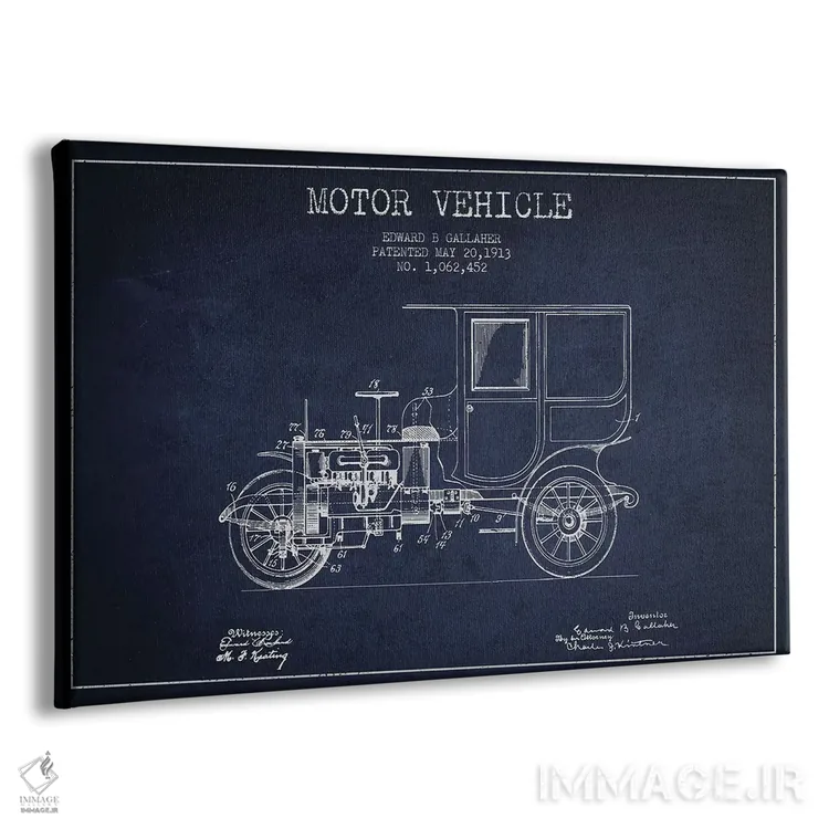 تابلو طرح پتنت وسیله نقلیه موتوردار ادوارد بی. گالاهر (آبی نفتی) اثر پیکسل کهنه (استودیو/نام هنری) - نمای پرسپکتیو محصول