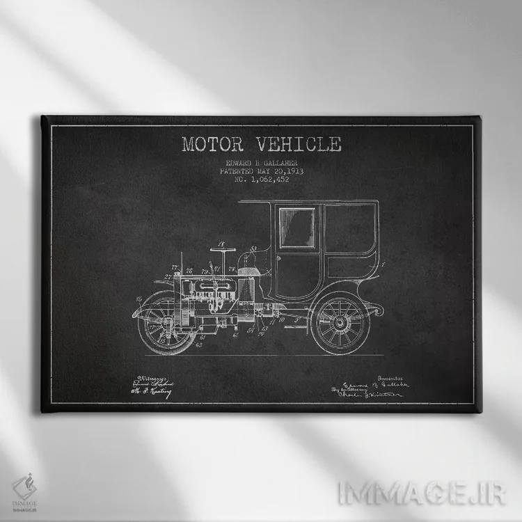 تابلو طرح پتنت وسیله نقلیه موتوردار ادوارد بی. گالاهر (ذغالی) اثر پیکسل کهنه (استودیو/نام هنری) - نمای روبهرو روی دیوار