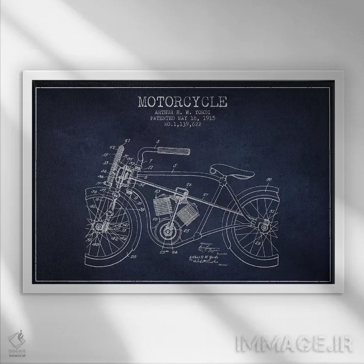 تابلو طرح ثبت اختراع موتورسیکلت آرتور اچ دبلیو یوردی (سرمهای) اثر پیکسل کهنه (استودیو/نام هنری) - نمای قابدار سفید