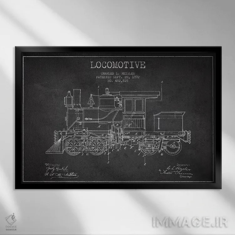 تابلو طرح الگوی لوکوموتیو چارلز ال. هایسلر (زغالسنگی) اثر پیکسل کهنه (استودیو/نام هنری) - نمای قابدار مشکی