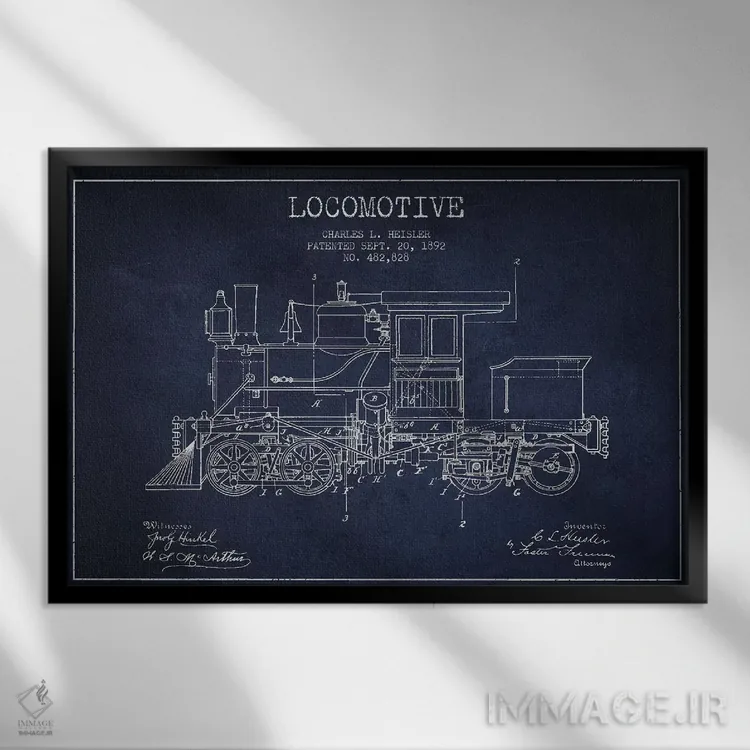تابلو طرح الگو لوکوموتیو چارلز ال. هایسلر (آبی نفتی) اثر پیکسل کهنه (استودیو/نام هنری) - نمای قابدار مشکی