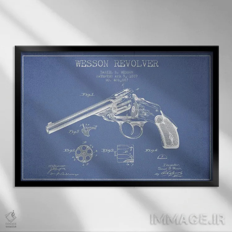 تابلو طرح پتنت رولور دنیل بی. وسون (آبی روشن) اثر پیکسل کهنه (استودیو/نام هنری) - نمای قابدار مشکی