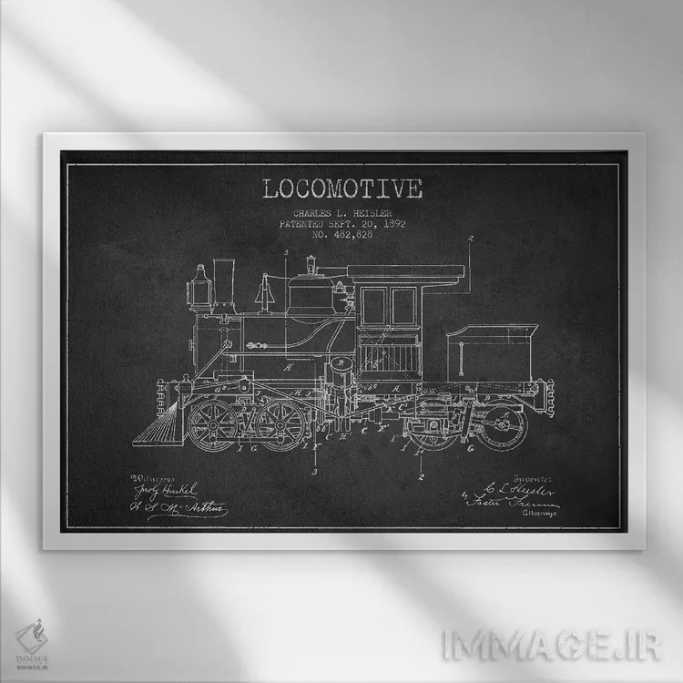تابلو طرح الگوی لوکوموتیو چارلز ال. هایسلر (زغالسنگی) اثر پیکسل کهنه (استودیو/نام هنری) - نمای قابدار سفید