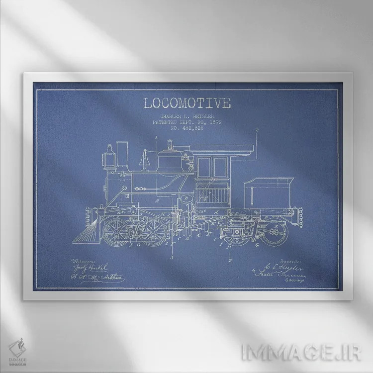 تابلو طرح الگوی لوکوموتیو چارلز ال. هایسلر (آبی روشن) اثر پیکسل کهنه (استودیو/نام هنری) - نمای قابدار سفید