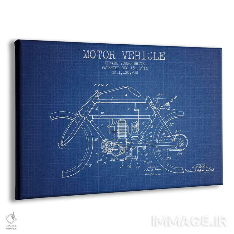 تابلو طرح پتنت وسیله نقلیه موتوردار ادوارد وای. وایت (شبکه آبی) اثر پیکسل کهنه (استودیو/نام هنری) - نمای پرسپکتیو محصول