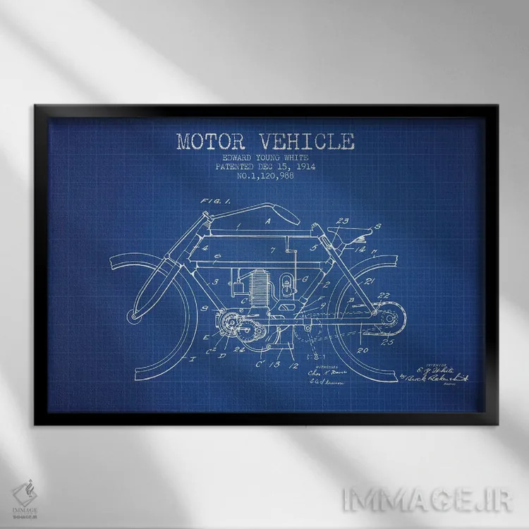 تابلو طرح پتنت وسیله نقلیه موتوردار ادوارد وای. وایت (شبکه آبی) اثر پیکسل کهنه (استودیو/نام هنری) - نمای قابدار مشکی