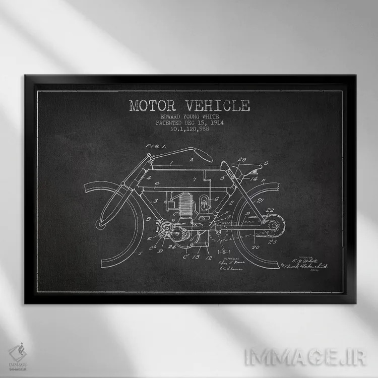 تابلو طرح پتنت وسیله نقلیه موتوردار ادوارد وای. وایت (ذغالی) اثر پیکسل کهنه (استودیو/نام هنری) - نمای قابدار مشکی