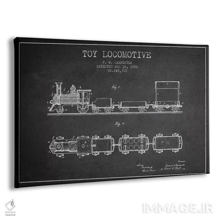 تابلو طرح پتنت لوکوموتیو اسباببازی اف.دبلیو. کارپنتر (ذغالی) اثر پیکسل کهنه (استودیو/نام هنری) - نمای پرسپکتیو محصول