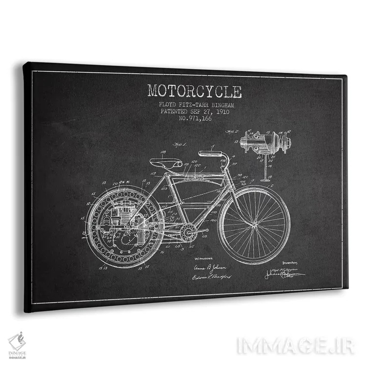 تابلو طرح پتنت موتورسیکلت فلوید بینگهام (ذغالی) اثر پیکسل کهنه (استودیو/نام هنری) - نمای پرسپکتیو محصول