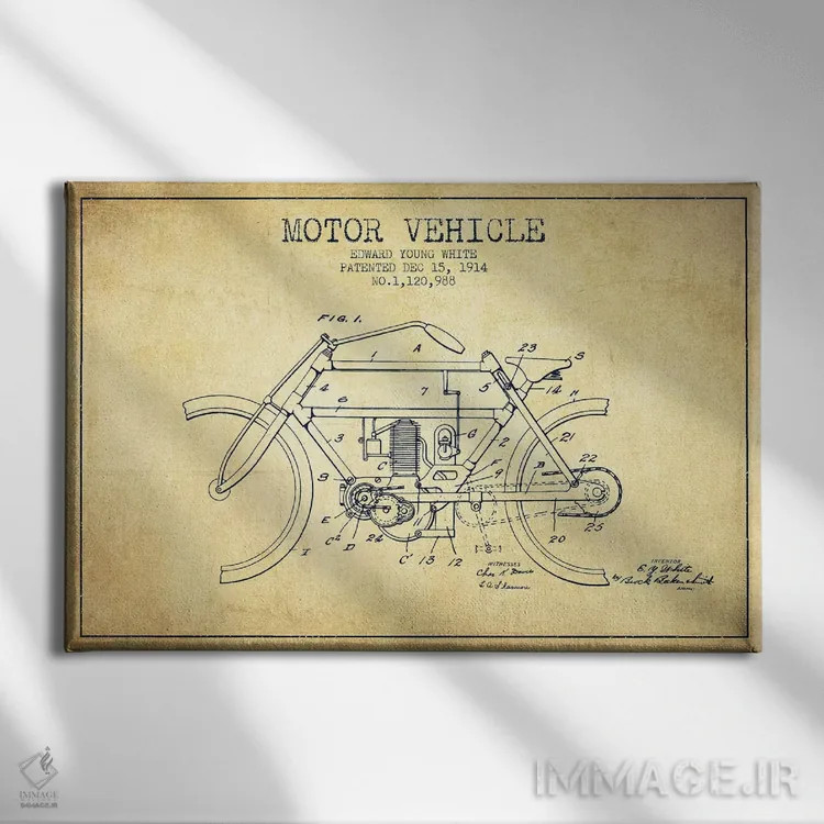 تابلو طرح پتنت وسیله نقلیه موتوردار ادوارد وای. وایت (طرح قدیمی) اثر پیکسل کهنه (استودیو/نام هنری) - نمای روبهرو روی دیوار