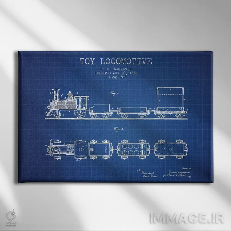 تابلو طرح پتنت لوکوموتیو اسباببازی اف.دبلیو. کارپنتر (شبکه آبی) اثر پیکسل کهنه (استودیو/نام هنری) - نمای روبهرو روی دیوار