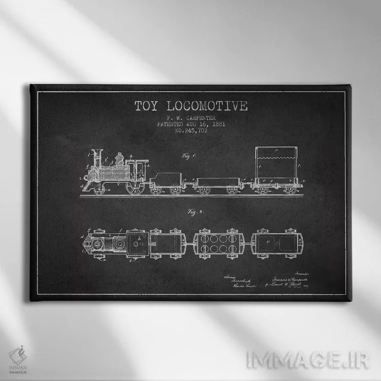 تابلو طرح پتنت لوکوموتیو اسباببازی اف.دبلیو. کارپنتر (ذغالی) اثر پیکسل کهنه (استودیو/نام هنری) - نمای روبهرو روی دیوار