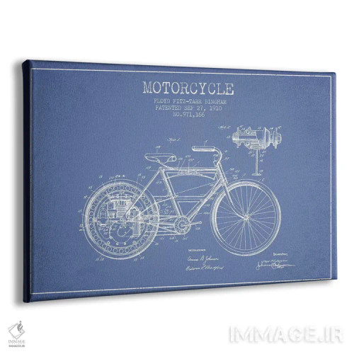 تابلو طرح پتنت موتورسیکلت فلوید بینگهام (آبی روشن) اثر پیکسل کهنه (استودیو/نام هنری) - نمای پرسپکتیو محصول