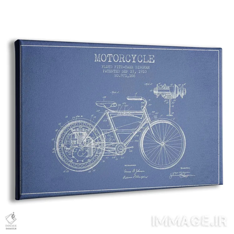 تابلو طرح پتنت موتورسیکلت فلوید بینگهام (آبی روشن) اثر پیکسل کهنه (استودیو/نام هنری) - نمای پرسپکتیو محصول