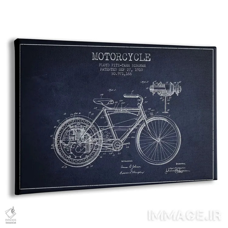 تابلو طرح پتنت موتورسیکلت فلوید بینگهام (آبی نفتی) اثر پیکسل کهنه (استودیو/نام هنری) - نمای پرسپکتیو محصول