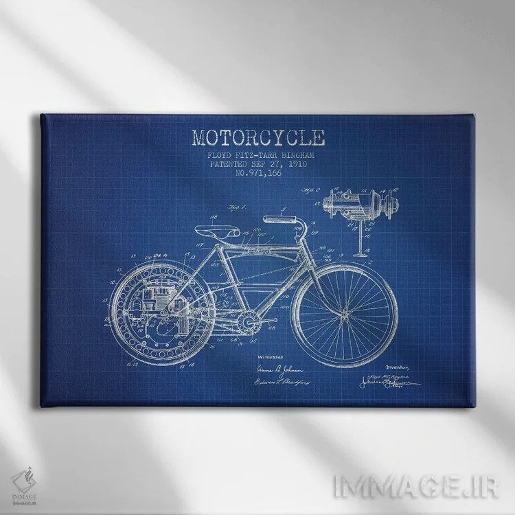 تابلو طرح پتنت موتورسیکلت فلوید بینگهام (شبکه آبی) اثر پیکسل کهنه (استودیو/نام هنری) - نمای روبهرو روی دیوار