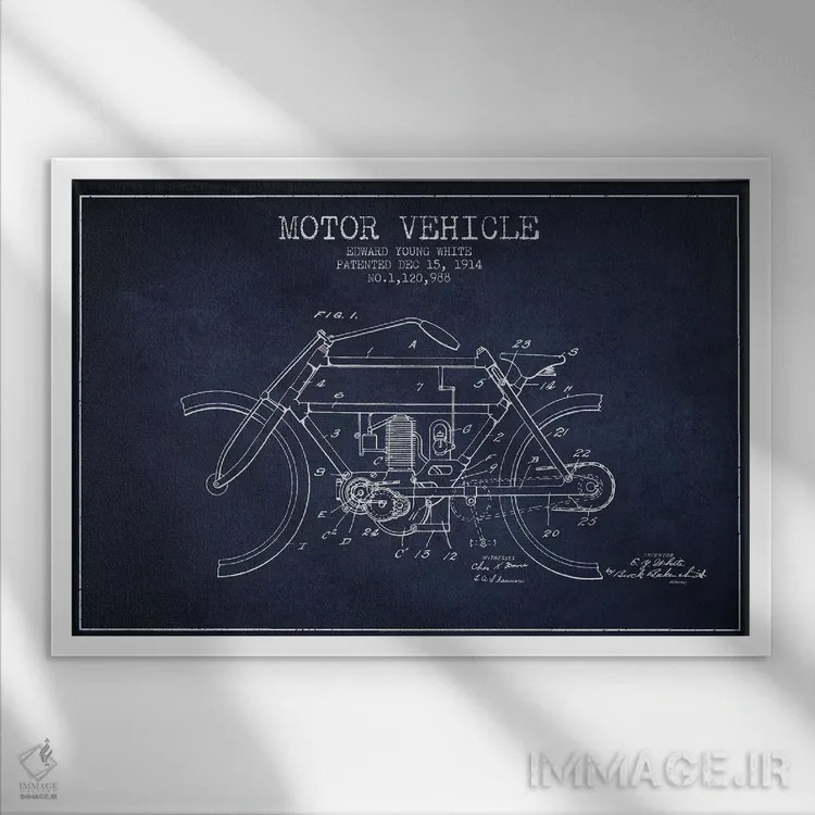 تابلو طرح پتنت وسیله نقلیه موتوردار ادوارد وای. وایت (آبی نفتی) اثر پیکسل کهنه (استودیو/نام هنری) - نمای قابدار سفید