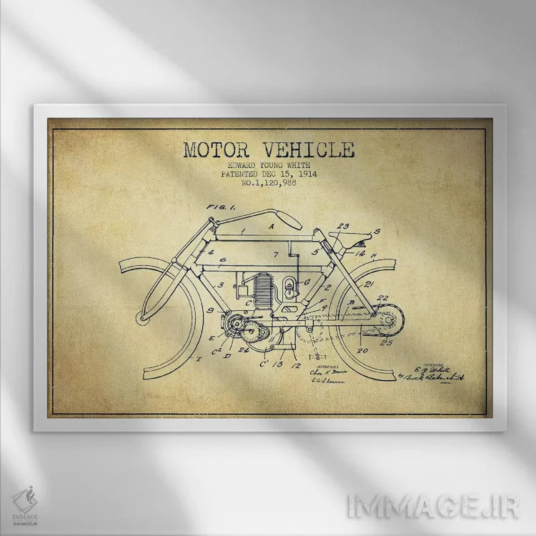 تابلو طرح پتنت وسیله نقلیه موتوردار ادوارد وای. وایت (طرح قدیمی) اثر پیکسل کهنه (استودیو/نام هنری) - نمای قابدار سفید