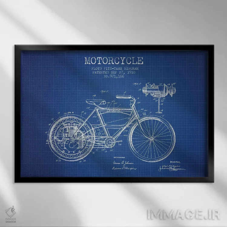 تابلو طرح پتنت موتورسیکلت فلوید بینگهام (شبکه آبی) اثر پیکسل کهنه (استودیو/نام هنری) - نمای قابدار مشکی