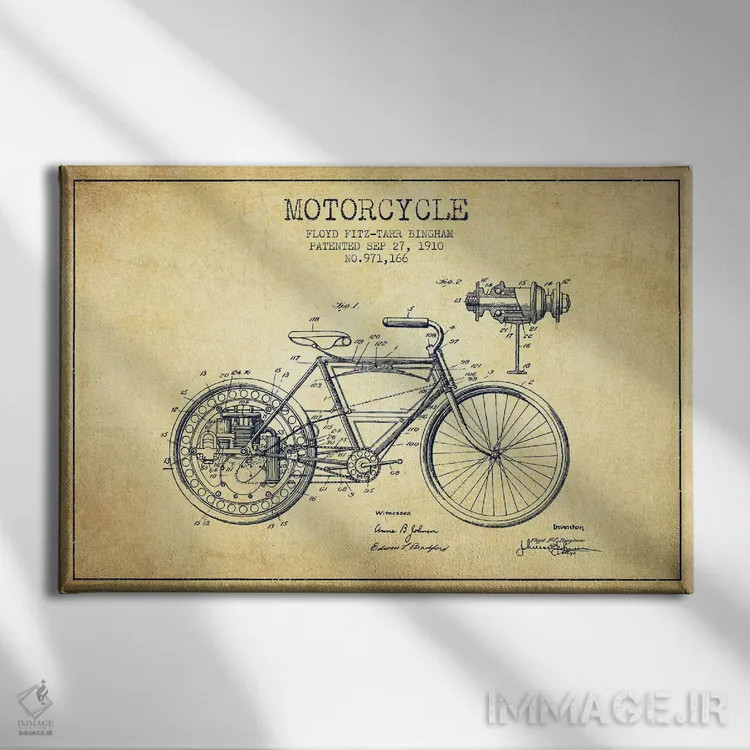 تابلو طرح پتنت موتورسیکلت فلوید بینگهام (طرح قدیمی) اثر پیکسل کهنه (استودیو/نام هنری) - نمای روبهرو روی دیوار
