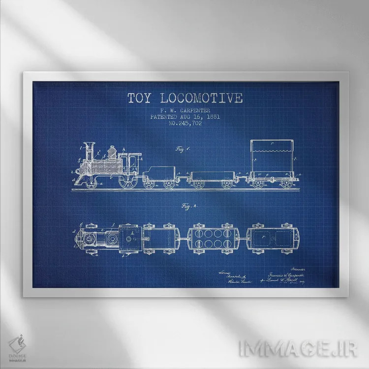 تابلو طرح پتنت لوکوموتیو اسباببازی اف.دبلیو. کارپنتر (شبکه آبی) اثر پیکسل کهنه (استودیو/نام هنری) - نمای قابدار سفید