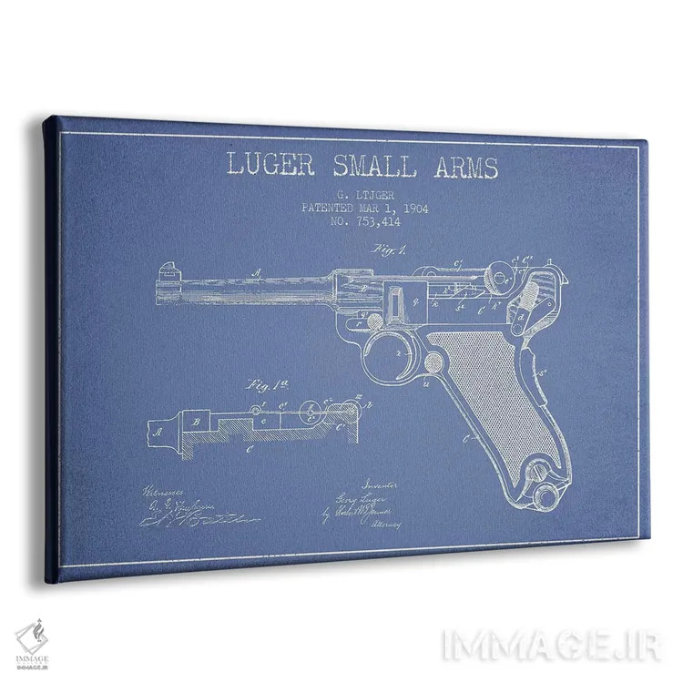 تابلو طرح پتنت سلاح گرم جورج لوگر (آبی روشن) اثر پیکسل کهنه (استودیو/نام هنری) - نمای پرسپکتیو محصول