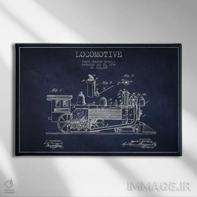 تابلو طرح الگو لوکوموتیو فرانک سی. مکنالی (آبی نفتی) اثر پیکسل کهنه (استودیو/نام هنری) - نمای روبهرو روی دیوار