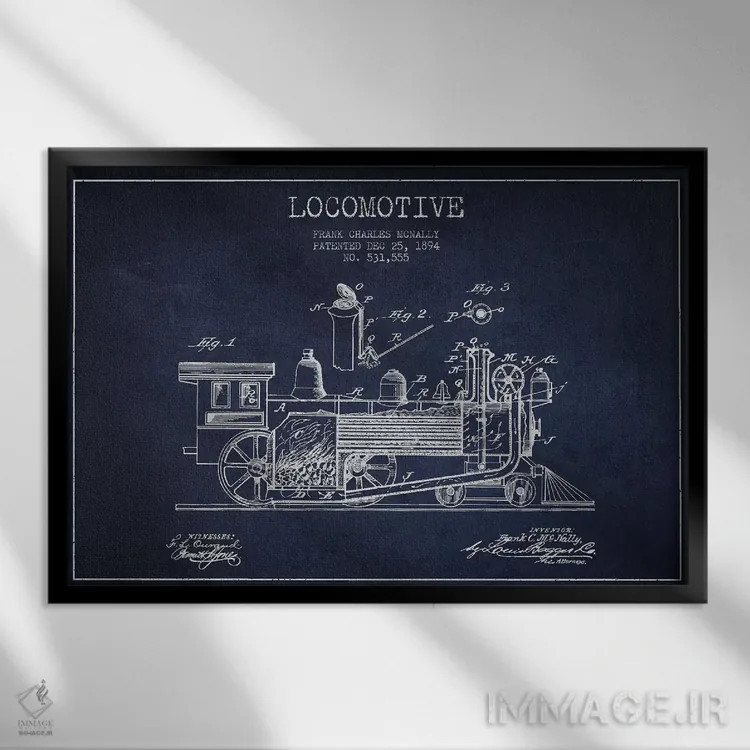 تابلو طرح الگو لوکوموتیو فرانک سی. مکنالی (آبی نفتی) اثر پیکسل کهنه (استودیو/نام هنری) - نمای قابدار مشکی
