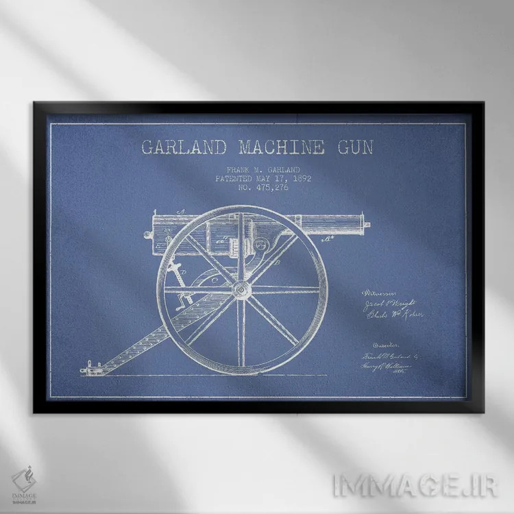 تابلو طرح پتنت مسلسل فرانک ام. گارلند (آبی روشن) اثر پیکسل کهنه (استودیو/نام هنری) - نمای قابدار مشکی