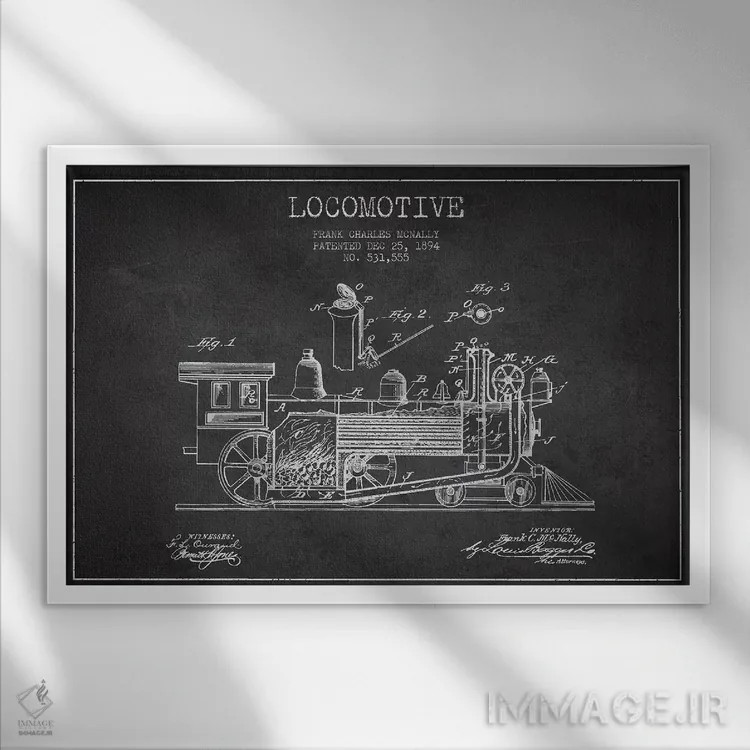 تابلو طرح الگو لوکوموتیو فرانک سی. مکنالی (ذغالی) اثر پیکسل کهنه (استودیو/نام هنری) - نمای قابدار سفید