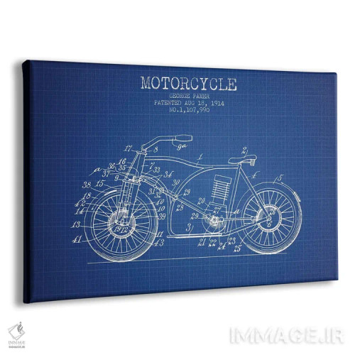تابلو طرح اختراع موتورسیکلت جورج پامر (شبکه آبی) اثر پیکسل کهنه (استودیو/نام هنری) - نمای پرسپکتیو محصول