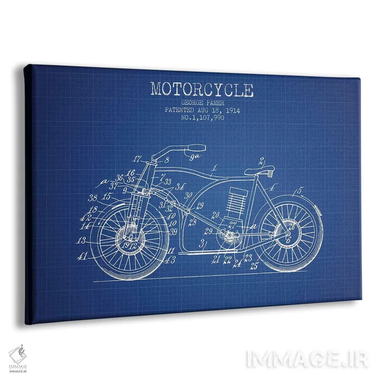 تابلو طرح اختراع موتورسیکلت جورج پامر (شبکه آبی) اثر پیکسل کهنه (استودیو/نام هنری) - نمای پرسپکتیو محصول
