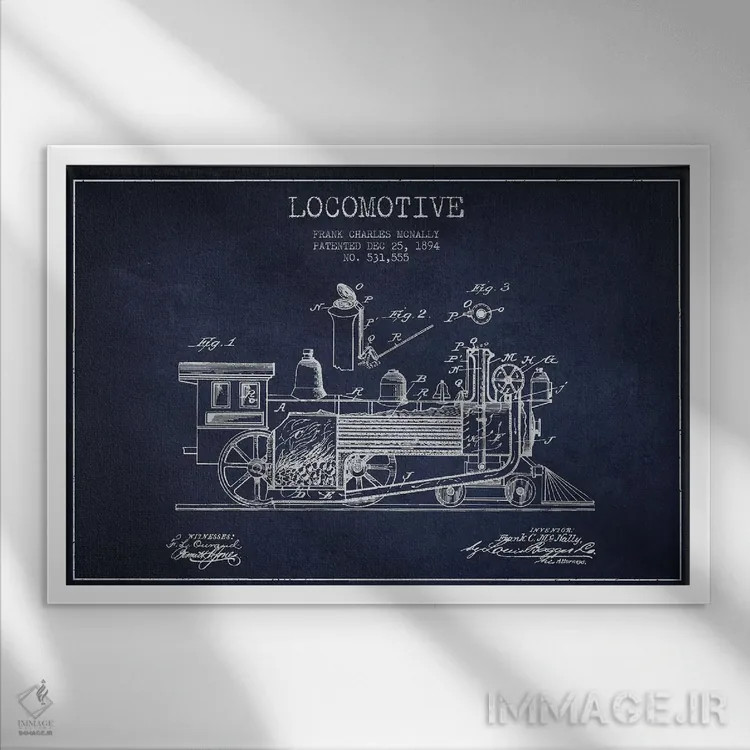 تابلو طرح الگو لوکوموتیو فرانک سی. مکنالی (آبی نفتی) اثر پیکسل کهنه (استودیو/نام هنری) - نمای قابدار سفید