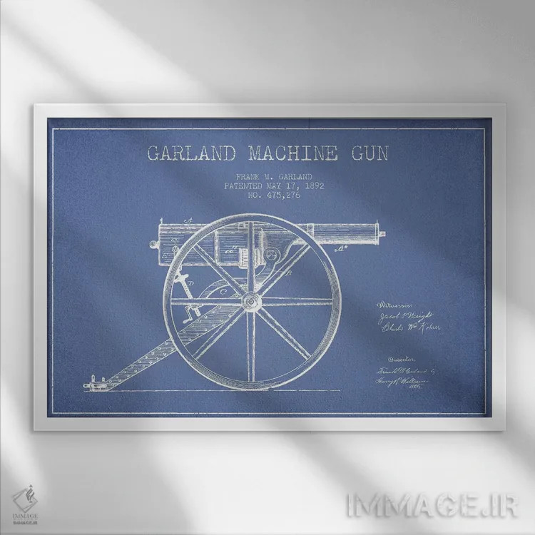 تابلو طرح پتنت مسلسل فرانک ام. گارلند (آبی روشن) اثر پیکسل کهنه (استودیو/نام هنری) - نمای قابدار سفید